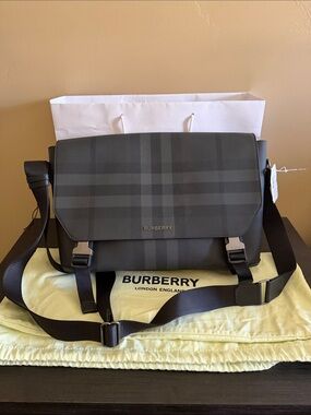 Burberry Men's Black & Gray Check Messenger Bag